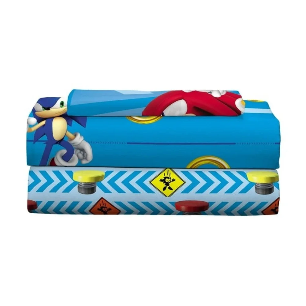 2024 Sonic the Hedgehog 3‎ Piece Sheet Set Twin Blue Microfiber Kids Bedding NEW